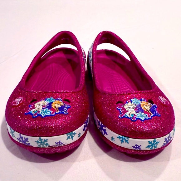 Crocs Disney Frozen Flats Girls 11 Genna Il Berry Glitter Anna Elsa Slingbacks - Picture 3 of 7